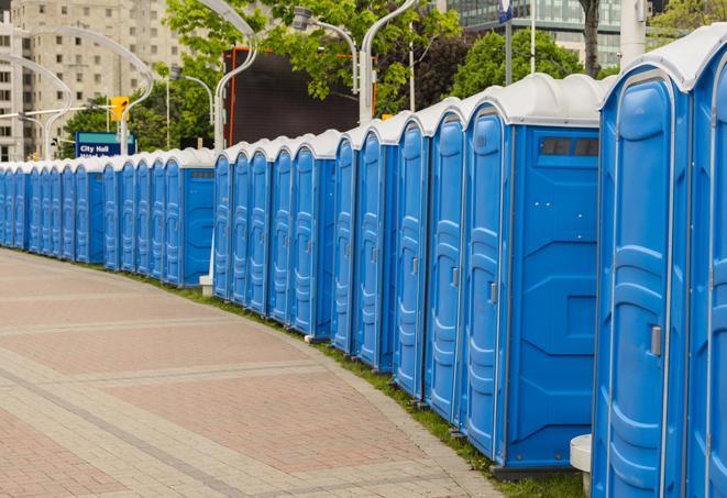 Seasonal porta potty units set up at a Reading, Pennsylvania venue